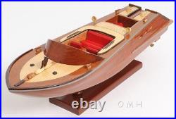 Runabout Sm Speedboat Model Handcrafted Wooden Ship With Leather Seats & Canoe