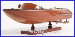 Runabout Sm Speedboat Model Handcrafted Wooden Ship With Leather Seats & Canoe