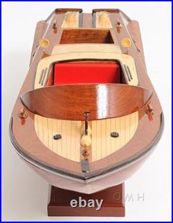 Runabout Sm Speedboat Model Handcrafted Wooden Ship With Leather Seats & Canoe