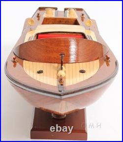 Runabout Sm Speedboat Model Handcrafted Wooden Ship With Leather Seats & Canoe