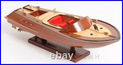 Runabout Sm Speedboat Model Handcrafted Wooden Ship With Leather Seats & Canoe