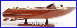 Runabout Sm Speedboat Model Handcrafted Wooden Ship With Leather Seats & Canoe