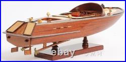 Runabout Sm Speedboat Model Handcrafted Wooden Ship With Leather Seats & Canoe