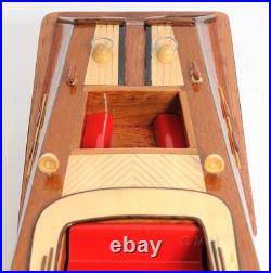 Runabout Sm Speedboat Model Handcrafted Wooden Ship With Leather Seats & Canoe