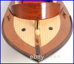 Runabout Sm Speedboat Model Handcrafted Wooden Ship With Leather Seats & Canoe
