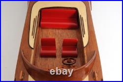 Runabout Sm Speedboat Model Handcrafted Wooden Ship With Leather Seats & Canoe