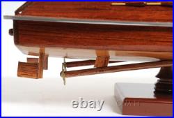 Runabout Sm Speedboat Model Handcrafted Wooden Ship With Leather Seats & Canoe