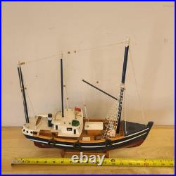 Rustic Red White Blue Fishing Trawler Boat Wooden Nautical Model Ship 16x14