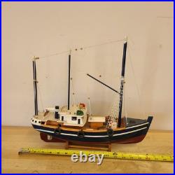 Rustic Red White Blue Fishing Trawler Boat Wooden Nautical Model Ship 16x14