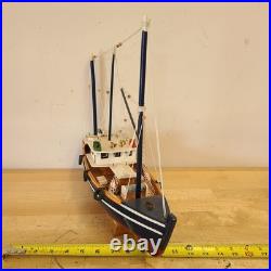 Rustic Red White Blue Fishing Trawler Boat Wooden Nautical Model Ship 16x14