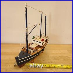 Rustic Red White Blue Fishing Trawler Boat Wooden Nautical Model Ship 16x14