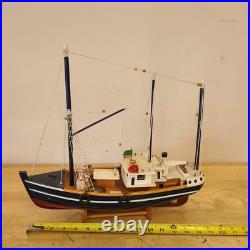 Rustic Red White Blue Fishing Trawler Boat Wooden Nautical Model Ship 16x14
