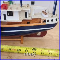 Rustic Red White Blue Fishing Trawler Boat Wooden Nautical Model Ship 16x14