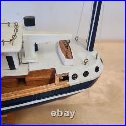 Rustic Red White Blue Fishing Trawler Boat Wooden Nautical Model Ship 16x14