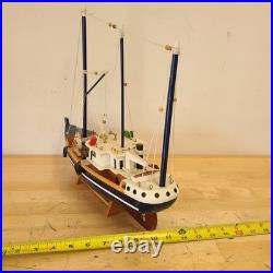 Rustic Red White Blue Fishing Trawler Boat Wooden Nautical Model Ship 16x14