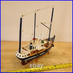 Rustic Red White Blue Fishing Trawler Boat Wooden Nautical Model Ship 16x14