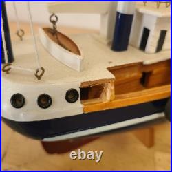 Rustic Red White Blue Fishing Trawler Boat Wooden Nautical Model Ship 16x14