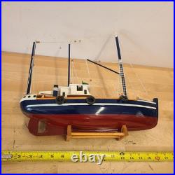 Rustic Red White Blue Fishing Trawler Boat Wooden Nautical Model Ship 16x14