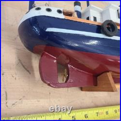 Rustic Red White Blue Fishing Trawler Boat Wooden Nautical Model Ship 16x14