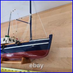 Rustic Red White Blue Fishing Trawler Boat Wooden Nautical Model Ship 16x14