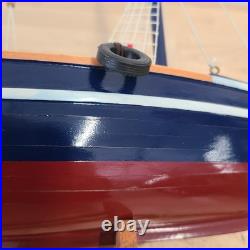 Rustic Red White Blue Fishing Trawler Boat Wooden Nautical Model Ship 16x14
