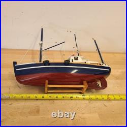 Rustic Red White Blue Fishing Trawler Boat Wooden Nautical Model Ship 16x14