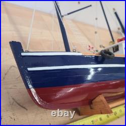 Rustic Red White Blue Fishing Trawler Boat Wooden Nautical Model Ship 16x14