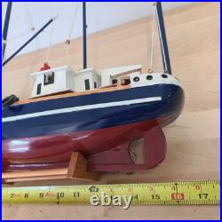 Rustic Red White Blue Fishing Trawler Boat Wooden Nautical Model Ship 16x14