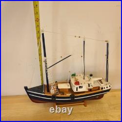 Rustic Red White Blue Fishing Trawler Boat Wooden Nautical Model Ship 16x14