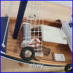 Rustic Red White Blue Fishing Trawler Boat Wooden Nautical Model Ship 16x14