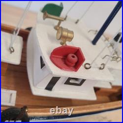Rustic Red White Blue Fishing Trawler Boat Wooden Nautical Model Ship 16x14