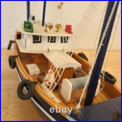 Rustic Red White Blue Fishing Trawler Boat Wooden Nautical Model Ship 16x14