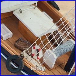 Rustic Red White Blue Fishing Trawler Boat Wooden Nautical Model Ship 16x14