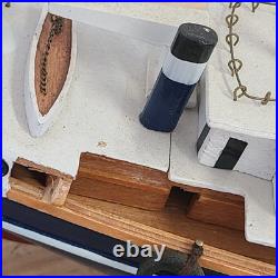 Rustic Red White Blue Fishing Trawler Boat Wooden Nautical Model Ship 16x14
