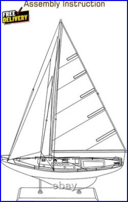 SAILINGSTORY Wooden Sailboat Decor Yacht Model Ship with Antique Finish Navy