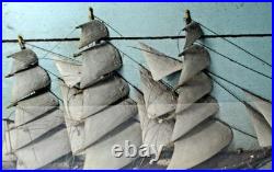 SHIP model Diorama schooner clipper frigate folk art 3 Mast antique 27-3/4 w