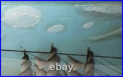 SHIP model Diorama schooner clipper frigate folk art 3 Mast antique 27-3/4 w