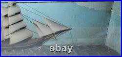 SHIP model Diorama schooner clipper frigate folk art 3 Mast antique 27-3/4 w