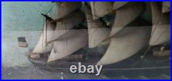 SHIP model Diorama schooner clipper frigate folk art 3 Mast antique 27-3/4 w
