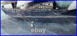 SHIP model Diorama schooner clipper frigate folk art 3 Mast antique 27-3/4 w