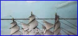 SHIP model Diorama schooner clipper frigate folk art 3 Mast antique 27-3/4 w