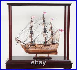 Small Tall Ship Model Display Case Wood With Legs Sailboat Cabinet Stand New
