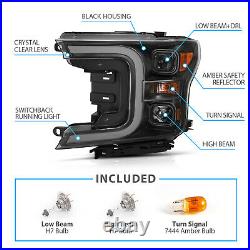 SwitchBack LED Bar Black Projector Headlights Set for 2018-2020 Ford F-150 XL