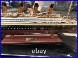 Titanic Painted Ship Model Wooden Handicraft Assembled Large with Display case