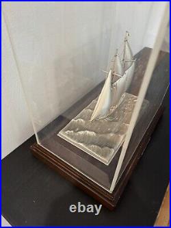 Two Masts Yacht, 45/720, Sterling Silver Model Ship 960 By Seki Takehito