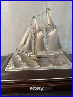 Two Masts Yacht, 45/720, Sterling Silver Model Ship 960 By Seki Takehito