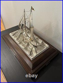 Two Masts Yacht, 45/720, Sterling Silver Model Ship 960 By Seki Takehito