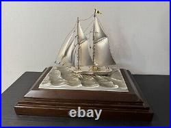 Two Masts Yacht, 45/720, Sterling Silver Model Ship 960 By Seki Takehito