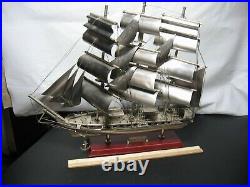 Unique, Metal Sailing Ship Model, Vintage Handmade Sailboat Model Brigantine Marco