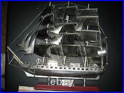 Unique, Metal Sailing Ship Model, Vintage Handmade Sailboat Model Brigantine Marco